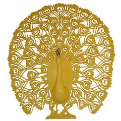 Lacquered Brilliant Yellow Peacock with Tiara