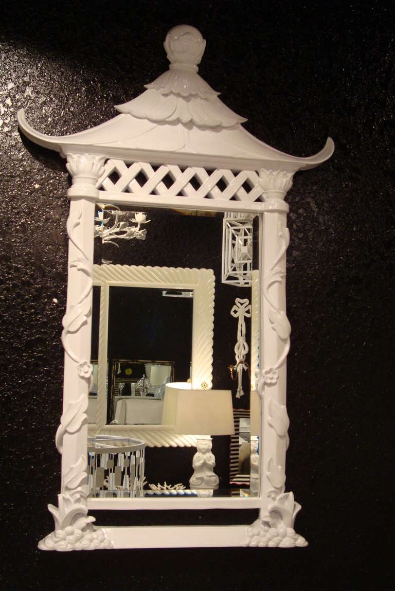 Hollywood Regency Lacquered Pagoda Mirror
