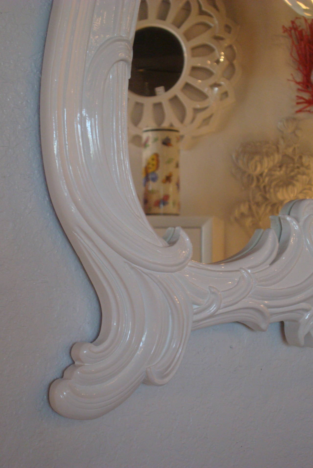 American Lacquered Hollywood Regency Frond Mirror For Sale