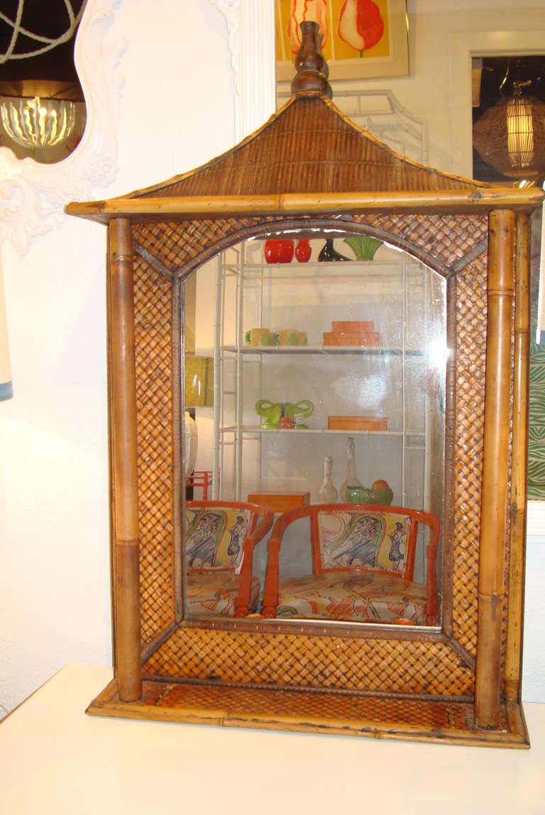 20th Century Vintage Bamboo and Rattan Pagoda Mirror