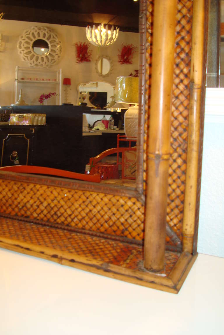 American Vintage Bamboo and Rattan Pagoda Mirror