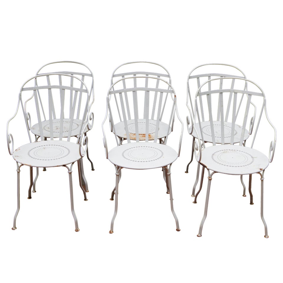 Set of Six Wrought Iron Outdoor Dining Chairs