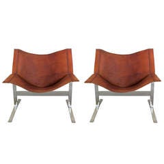 Pair of Clement Meadmore Saddle Leather  Sling Chairs