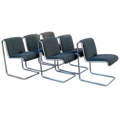 6 Thonet Dining Chairs Reverse Cantilevered Tubular Chrome