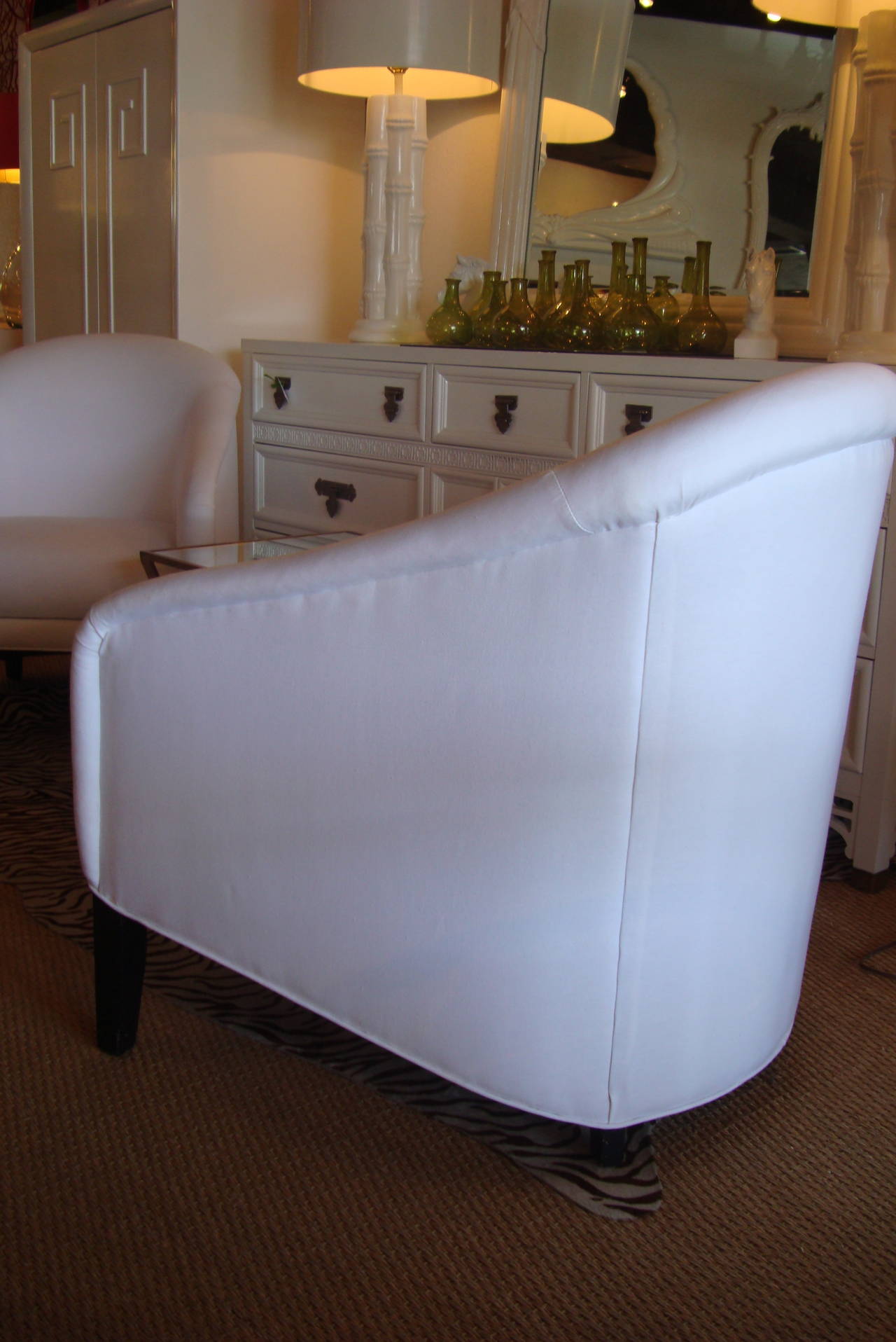 Pair of Newly Upholstered White Vintage Chairs For Sale at 1stDibs