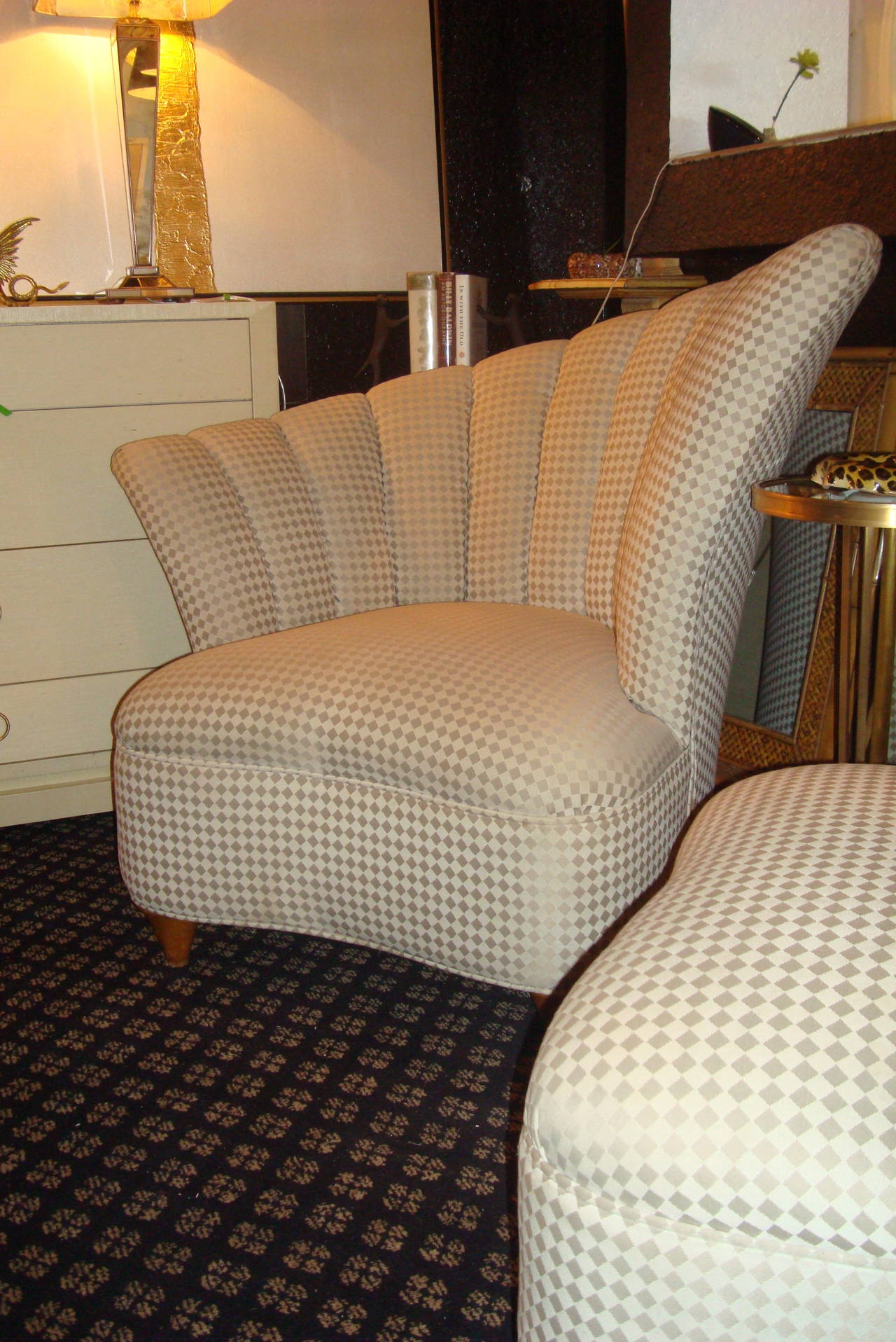 Woven Hollywood Fan Back Upholstered Chairs For Sale