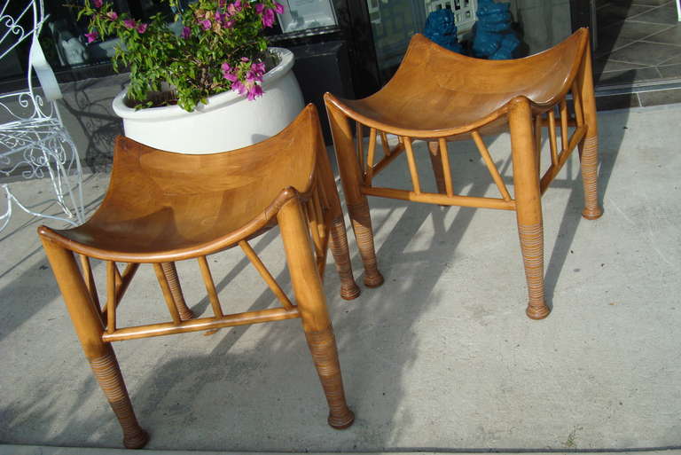 Pair of Vintage Wood Stylish Stools In Good Condition In West Palm Beach, FL