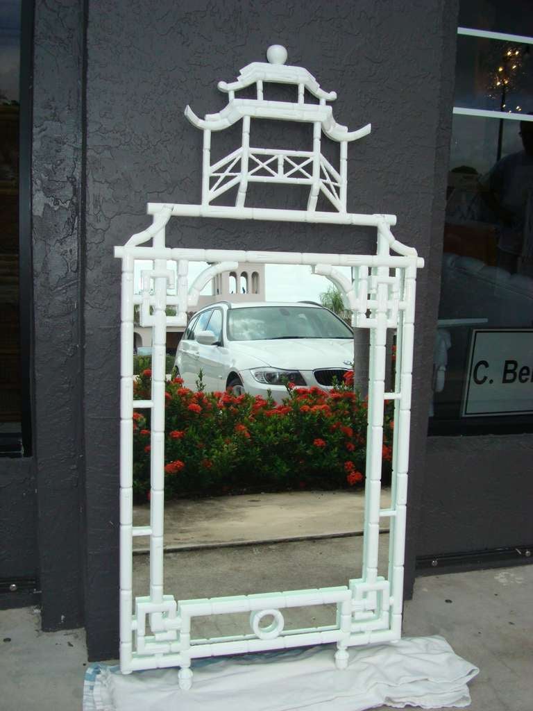 New Lacquered Tall  Chinoiserie Pagoda Mirror  with Greek Key Corners and Faux Bamboo Detail

KEY :  Chinoiserie, Chippendale