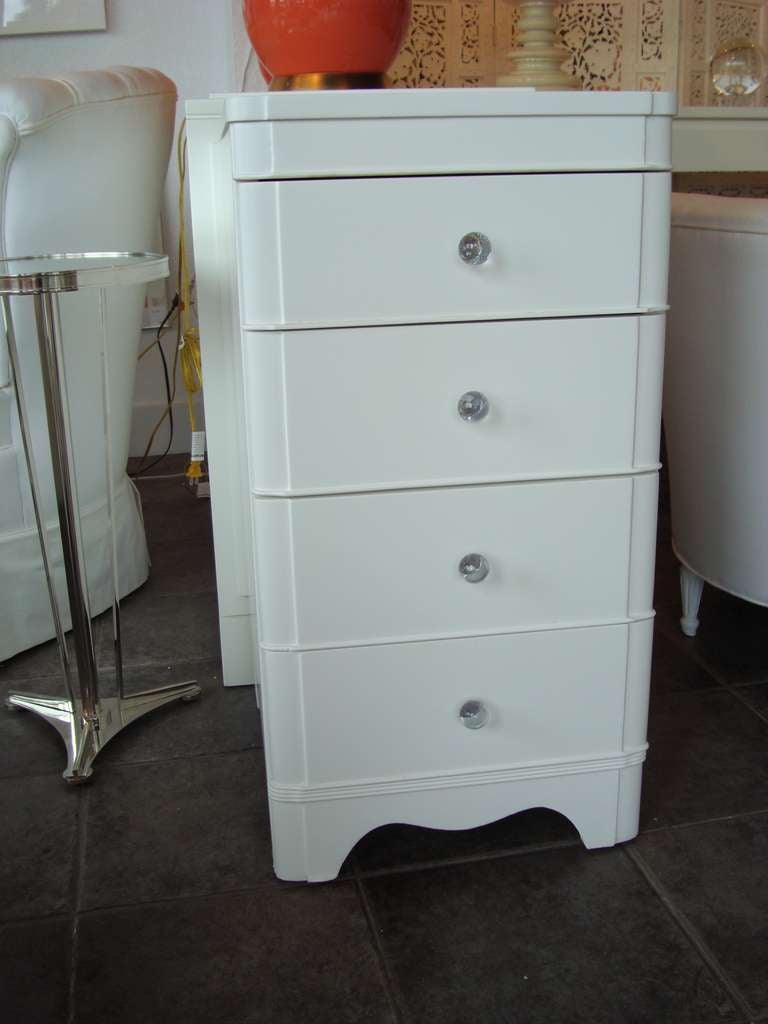 Pair of Newly Lacquered Four Drawer Nightstands with  Acrylic Pulls.  Draper Style.
