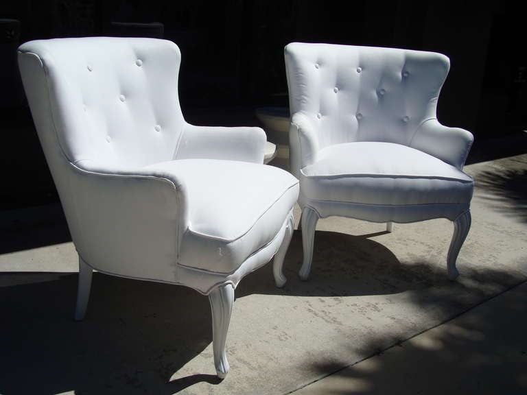 Pair of Newly Upholstered White Cotton Salon Chairs