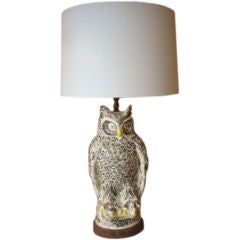 Mid-Century  Painted Porcelain Owl Lamp