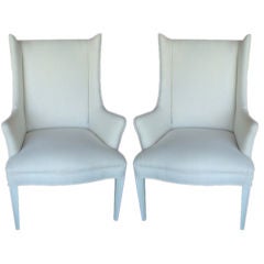 Pair of   Refined Linen Arm Chairs