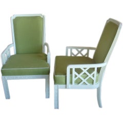Pair of  Restored Lattice  Arm Chairs