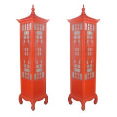 Pair of Crimson Pagoda Floor Lanterns