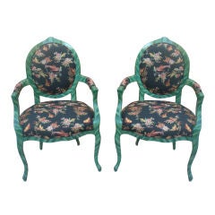 Pair of Faux Painted Malachite Louis Chairs