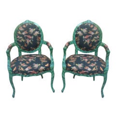 Pair of Faux Painted Malachite Louis Chairs