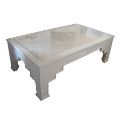 Restored White Lacquered Bamboo Coffee Table