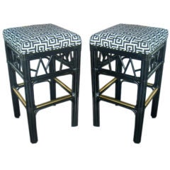Pair of  Newly Lacquered Rattan Bar Stools
