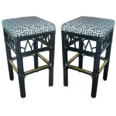 Pair of  Newly Lacquered Rattan Bar Stools