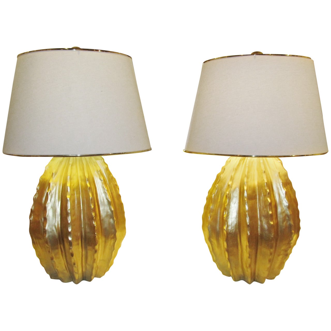 Pair of Gold Cactus Lamps