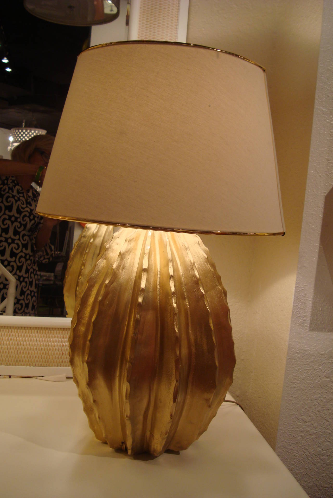 American Pair of Gold Cactus Lamps