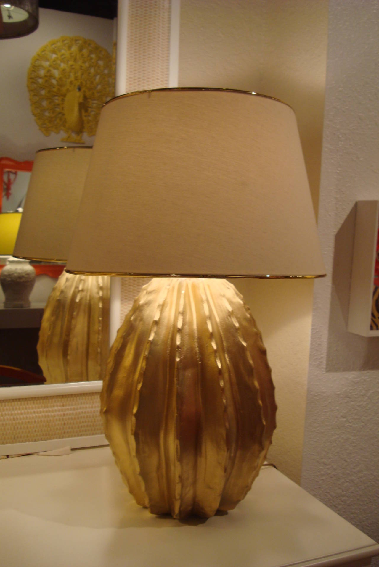 Pair of Gold Cactus Lamps 2