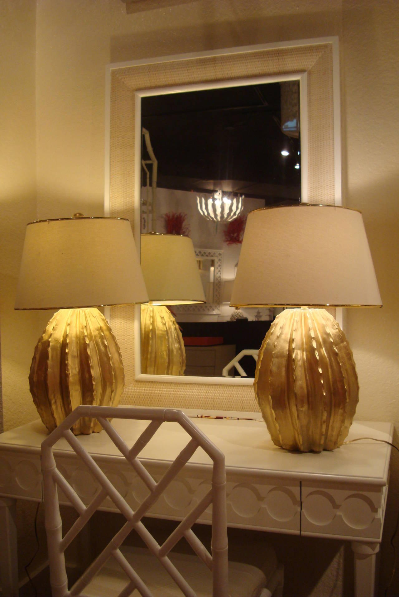 Pair of Gold Cactus Lamps 4