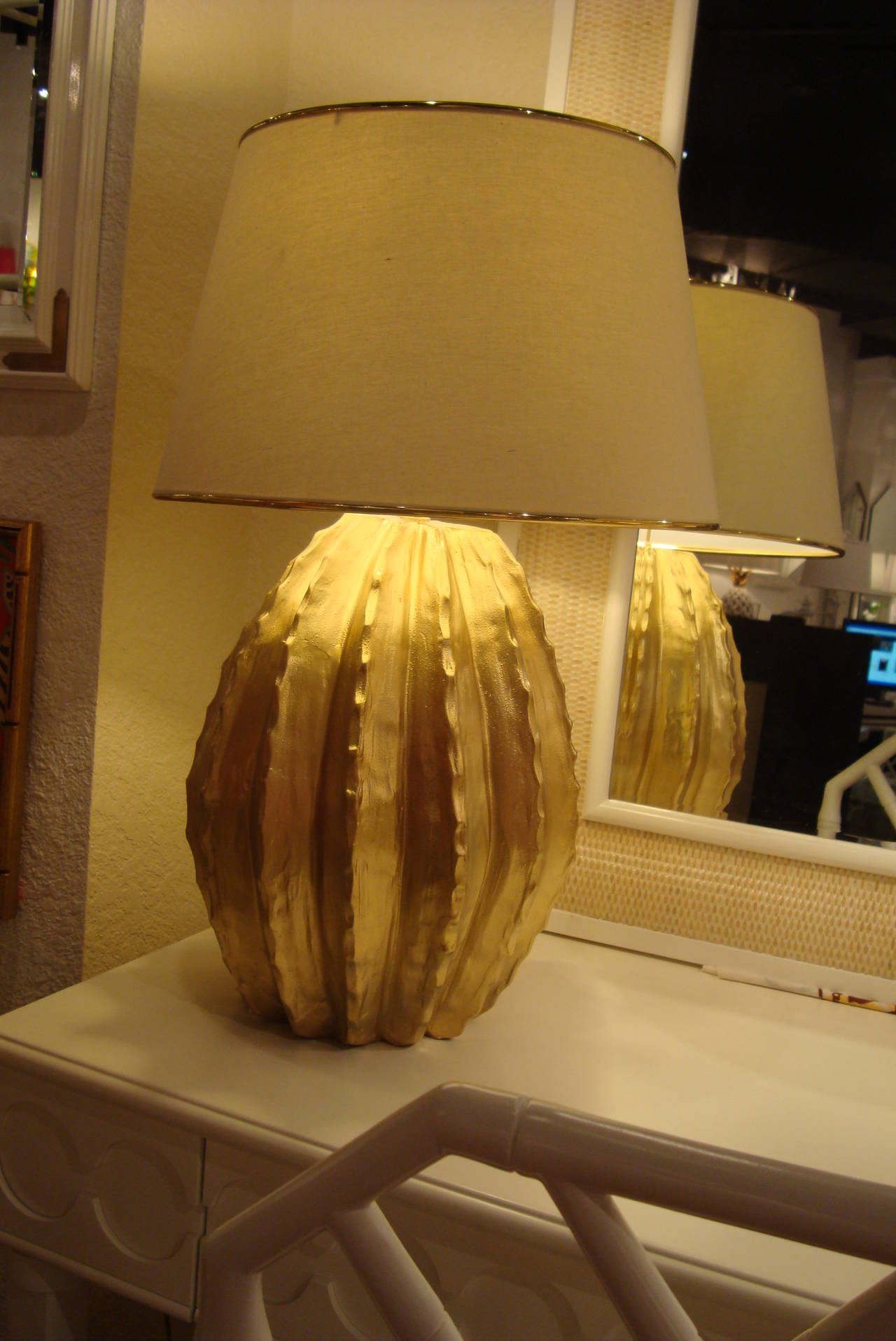 Pair of Gold Cactus Lamps 3