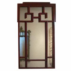 Vintage Chinese Red Greek Key Mirror