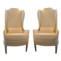 Pair of Restored Mid Century White Wing Chairs