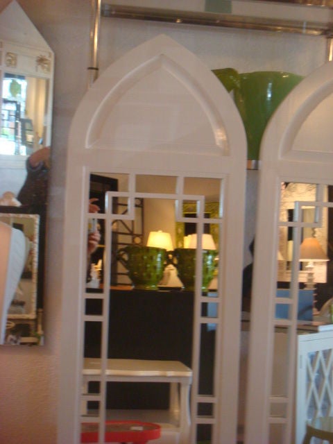 Newly Lacquered White Gothic Mirrored Panels with Repeating Square Motif