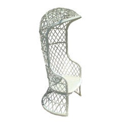 Vintage Hooded White Bamboo Chair