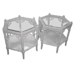 Pair of Glossy Fretwork Octagonal End Tables