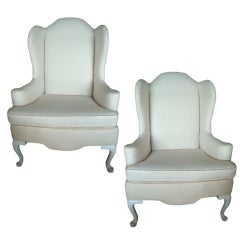 Pair of Vintage  Reupholstered Wing Chairs