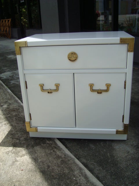 Newly Lacquered White Side Dressers with Burnished Brass Hardware