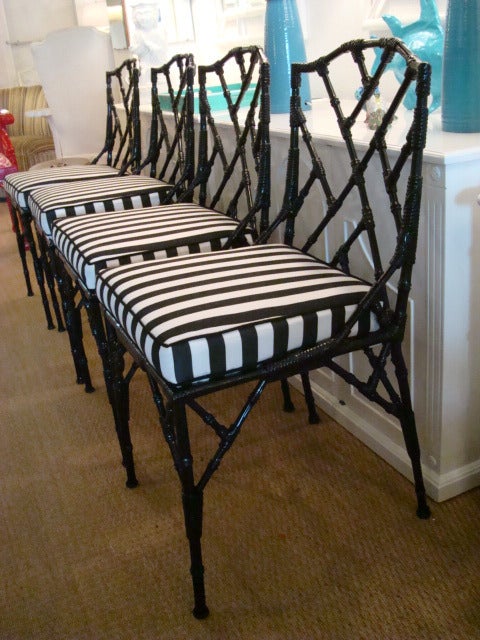 Faux Bamboo Cast Aluminum Side Chairs/4 In Excellent Condition In West Palm Beach, FL