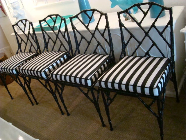 20th Century Faux Bamboo Cast Aluminum Side Chairs/4