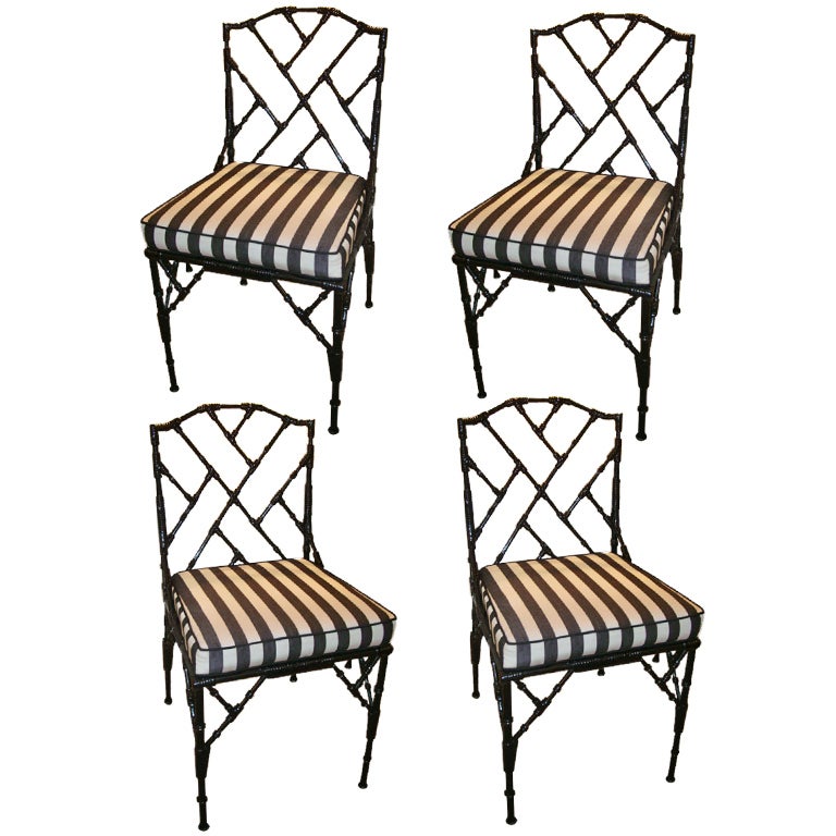 Faux Bamboo Cast Aluminum Side Chairs/4