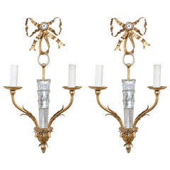 Mid Century French Bagues Crystal Sconces, Circa 1940