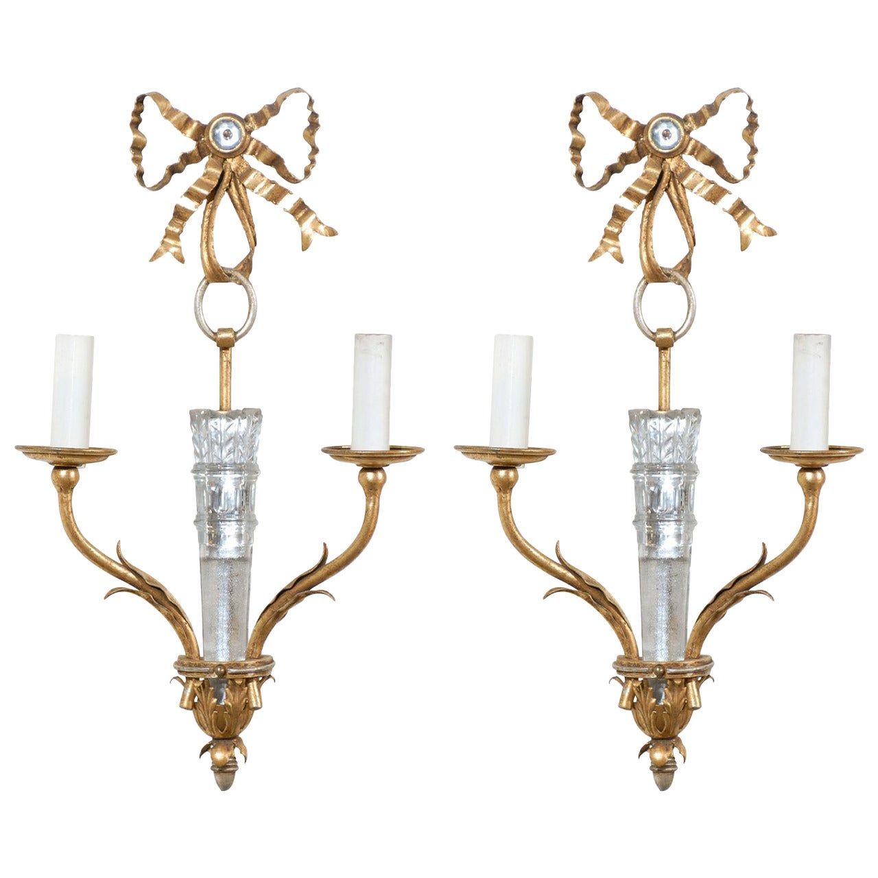 Mid Century French Bagues Crystal Sconces, Circa 1940 For Sale