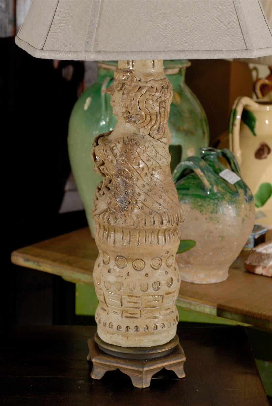 Terracotta Lamp from an Old Terra Cotta Figure from Portugal, circa 1890 For Sale