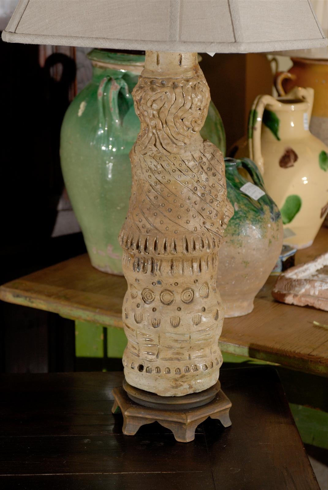Lamp from an Old Terra Cotta Figure from Portugal, circa 1890 In Good Condition For Sale In Atlanta, GA