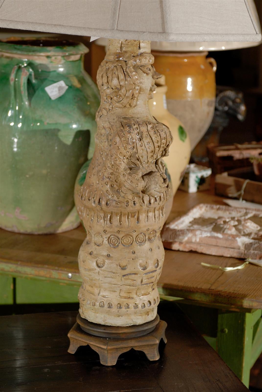 Portuguese Lamp from an Old Terra Cotta Figure from Portugal, circa 1890 For Sale