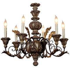 Carved Wood and Tole Chandelier from France