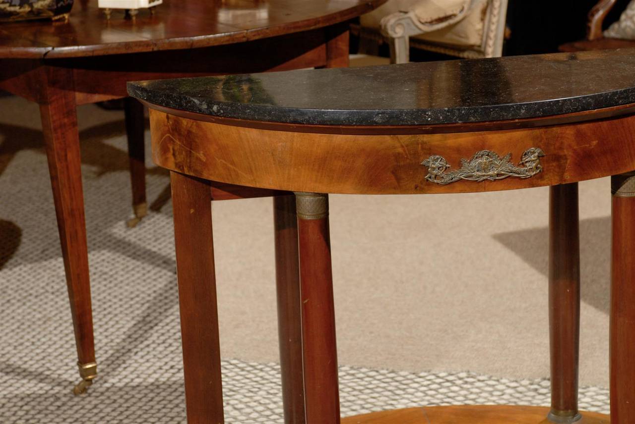 Veneer Mahogany Console with Marble Top and Mirrored Back