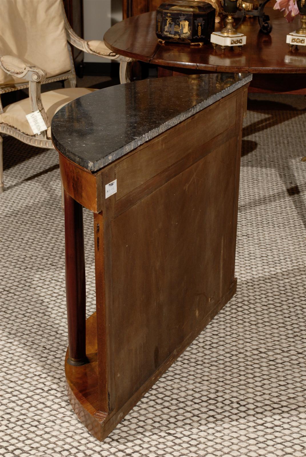 Bronze Mahogany Console with Marble Top and Mirrored Back