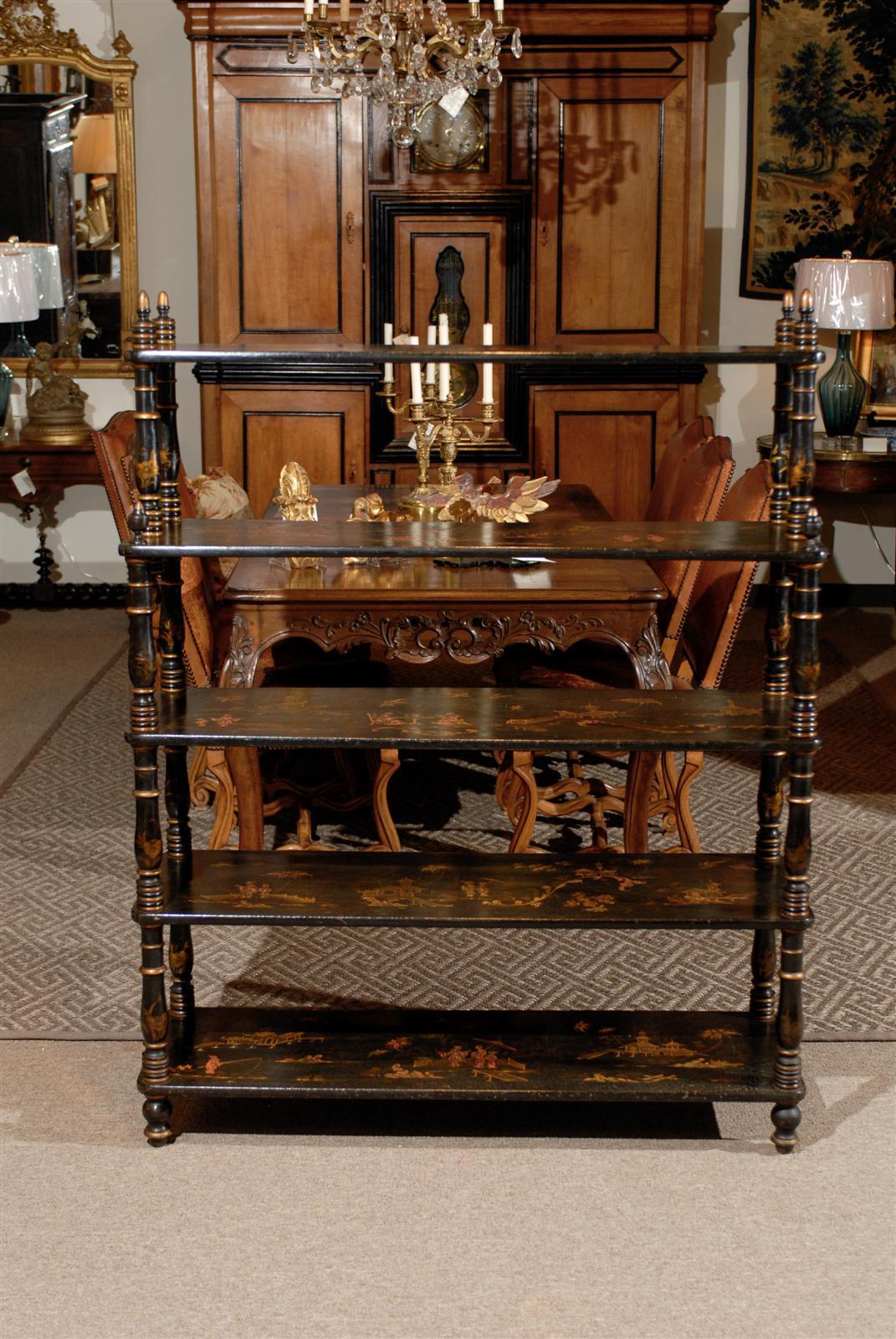 Lacquered 19th Century French Etagere with Chinoiserie Design