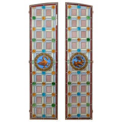 Pair of Colorful Late 19th Century Stained Glass Panels