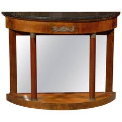 Retro Mahogany Console with Marble Top and Mirrored Back