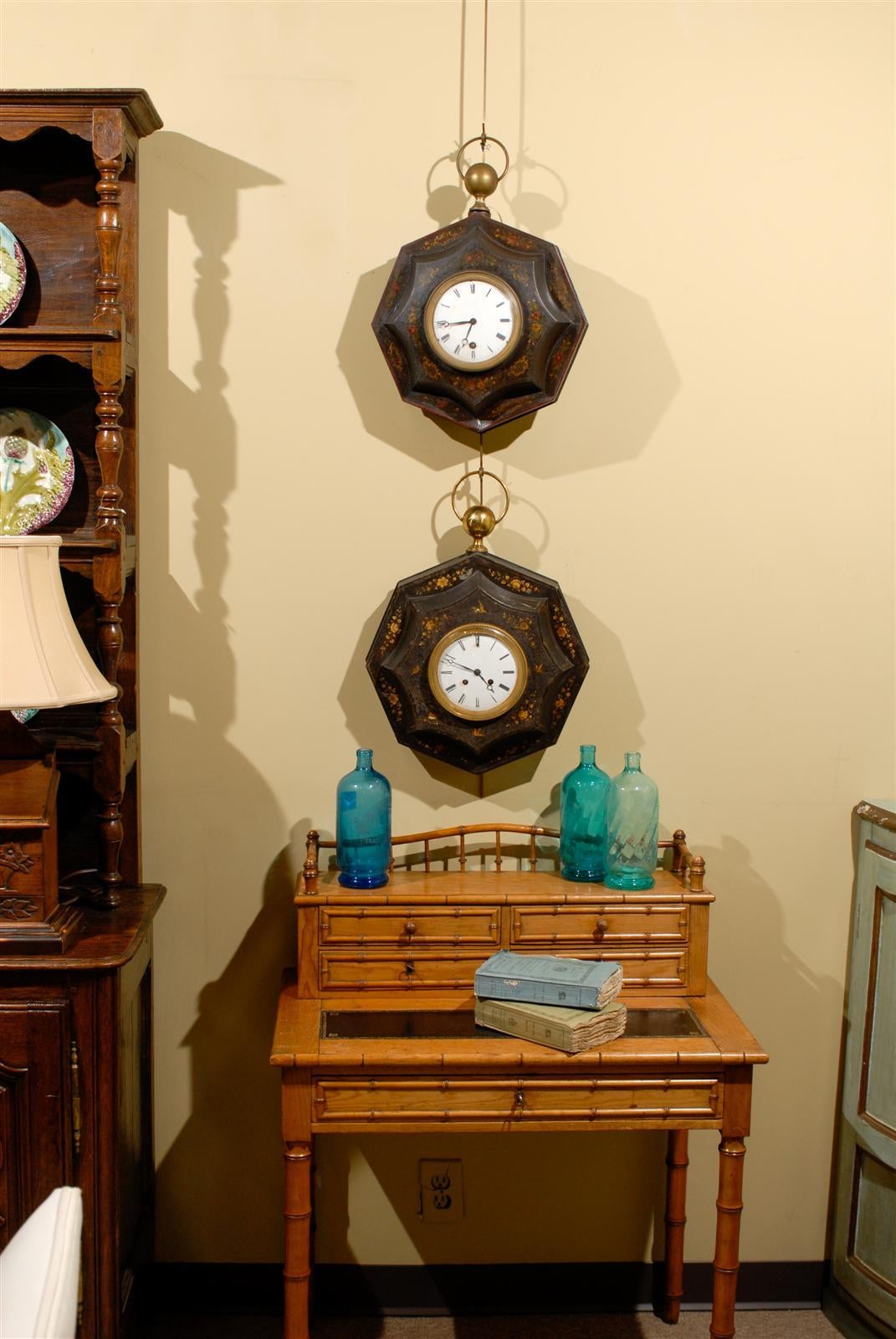 French Two  19th Century Directoire Style Painted Tole Clocks, Circa 1820 For Sale